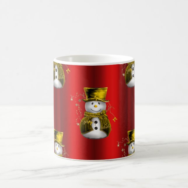 Gold Snowman on Red Coffee Mug (Center)