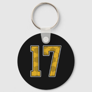 Gold Soccer Pattern Number 17 Jersey Player Unifor Key Ring