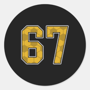 Gold Soccer Pattern Number 67 Jersey Player Unifor Classic Round Sticker