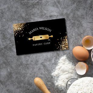 Gold Social Media Icons Pastry Chef  Rolling Pin Business Card