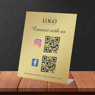 Gold Social Media Qr Code Logo Facebook Instagram Pedestal Sign