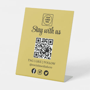 Gold Social Media QR Code Logo Pedestal Sign