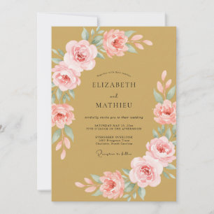 Gold Soft Rose Blossom Wedding Invitation