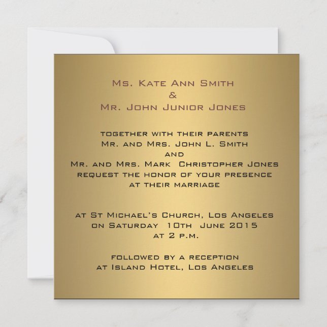 Gold sophisticated  Wedding Invitation Template (Front)