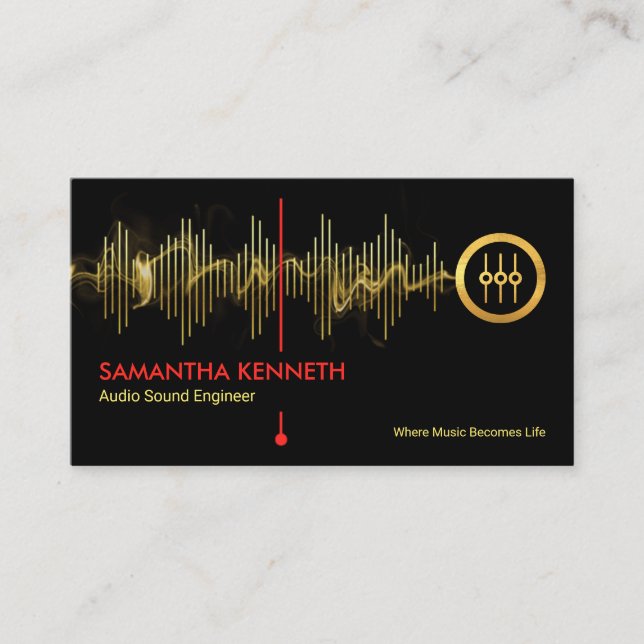 Gold Sound Frequency Lightning Studio Engineer DJ Business Card (Front)