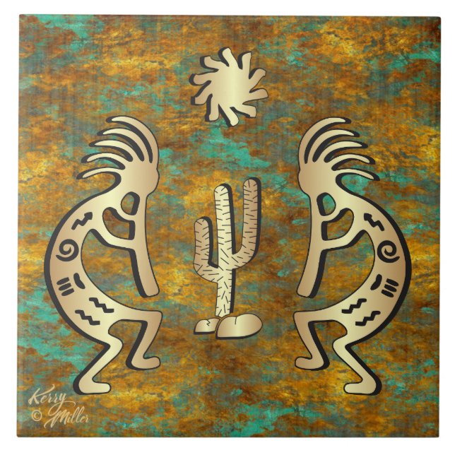 Gold Southwest Kokopelli Ceramic Tile (Front)