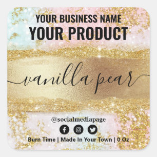 Gold Soy Candle Labels With Pastel Glitter Marble