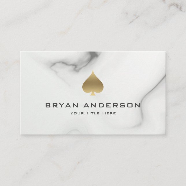 Gold Spade Symbol Marble Pattern Business Card (Front)