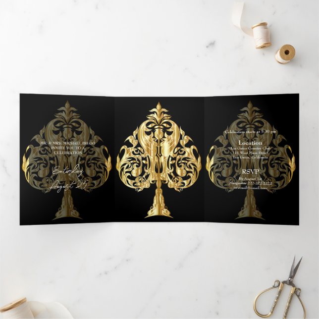 Gold Spades Photo Quinceanera Party Invitation (Inside)