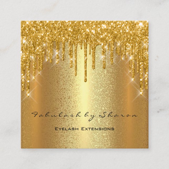 Gold Spark Makeup Artist Event Logo Square Business Card (Front)