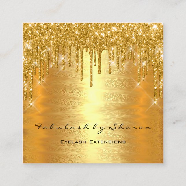Gold Spark Makeup Artist Lash Drips MUA Lux Square Business Card (Front)