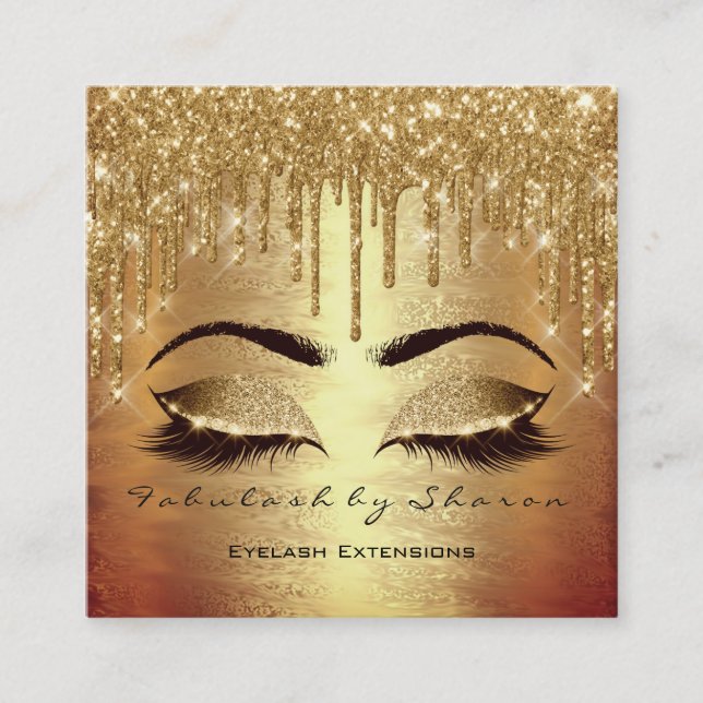 Gold Spark Makeup Artist Lashes Logo Beauty Salon Square Business Card (Front)