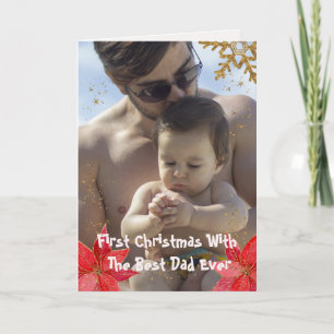 Gold Spark Tree Star 1st Christmas Best Dad Photo Holiday Card