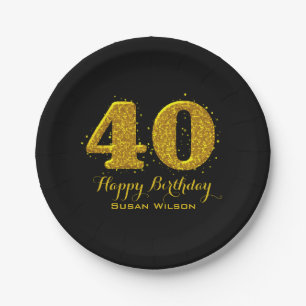 Gold Sparkle 40th Celebration Paper Plate