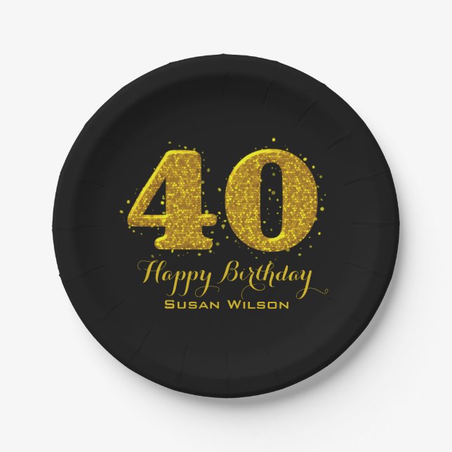 Gold Sparkle 40th Celebration Paper Plate (Front)