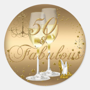 Gold Sparkle 50 & Fabulous Birthday Sticker