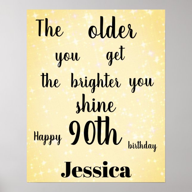 Gold sparkle 90th Birthday Name Poster (Front)