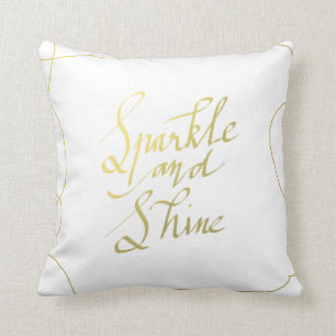 Gold Sparkle And Shine Handwritten Script Holiday Cushion