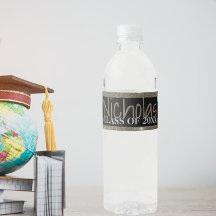 Gold sparkle black stars graduation bottle label