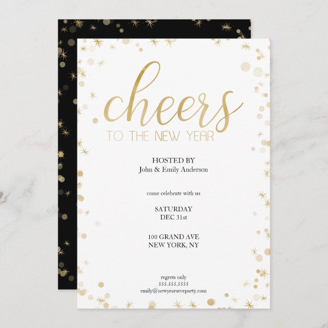 Gold Sparkle Cheers to the New Year Holiday Invitation (Front/Back)