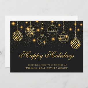 Gold Sparkle Christmas Balls Corporate Greeting Holiday Card