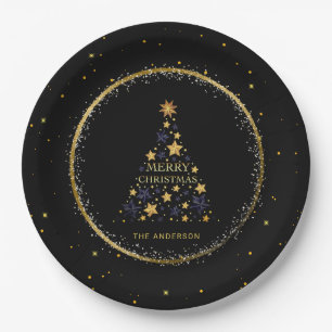 Gold Sparkle Christmas Tree Holiday Paper Plate