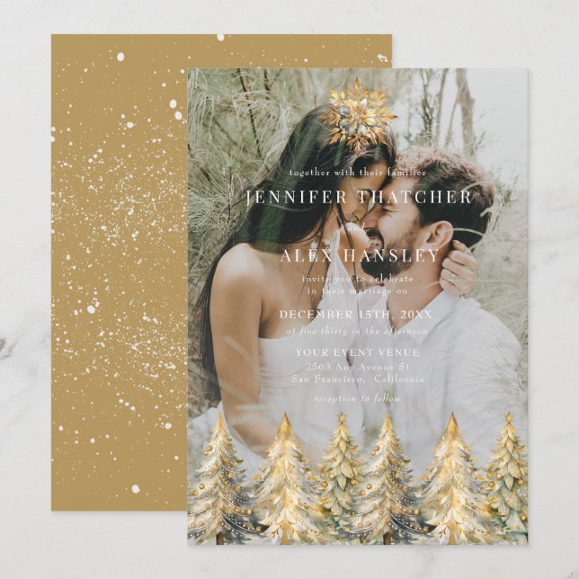 Gold Sparkle Christmas Wedding Invitation (Front/Back)