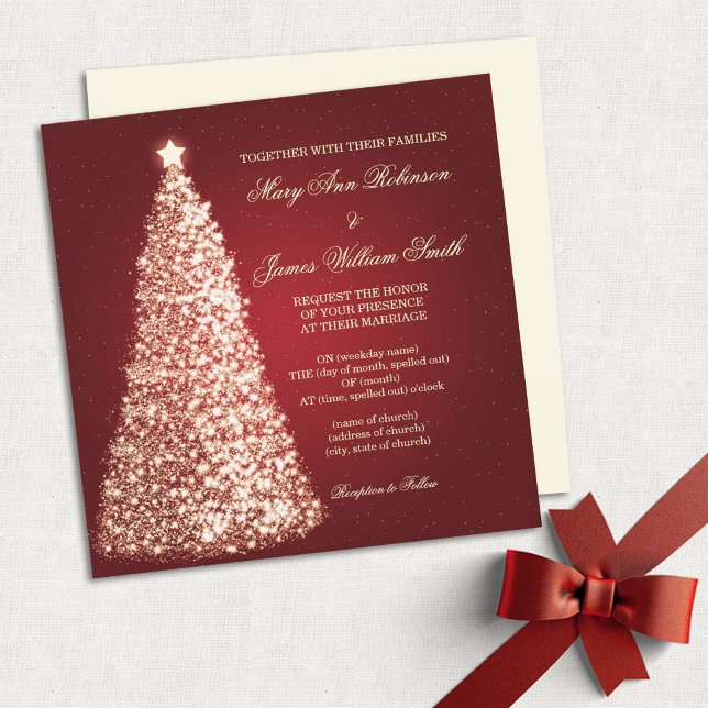 Gold Sparkle Christmas Wedding Red Invitation (Creator Uploaded)