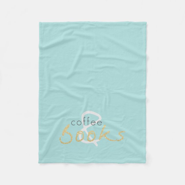 Gold Sparkle Coffee and Books Fleece Blanket (Front)