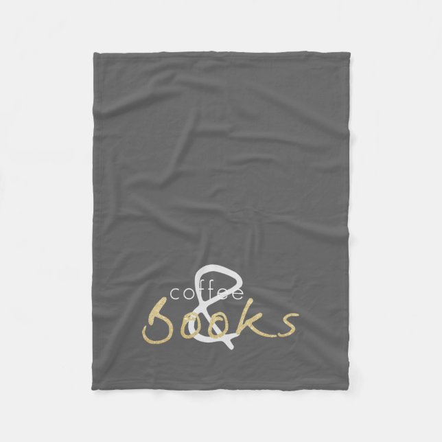 Gold Sparkle Coffee and Books Fleece Blanket (Front)