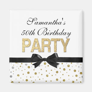 Gold Sparkle Confetti 50th Birthday Party Magnet