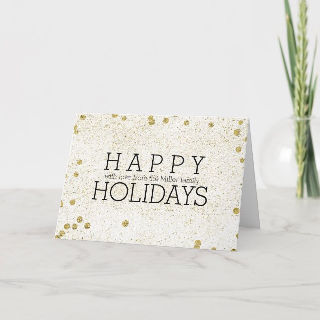 Gold Sparkle Confetti Dots Holiday Card (Front)