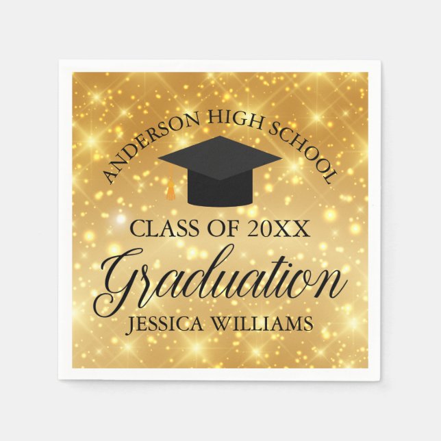 Gold Sparkle Custom Graduation Party Monogram Glam Napkin (Front)