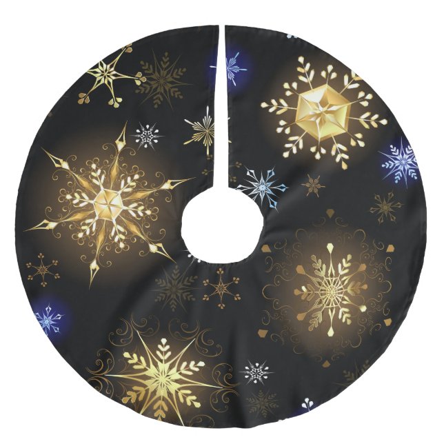Gold Sparkle Decorative Snowflake Pattern Brushed Polyester Tree Skirt (Front)