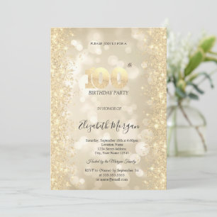 Gold Sparkle Diamonds Bokeh 100th Birthday Invitation