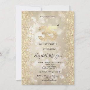 Gold Sparkle Diamonds Bokeh 35th Birthday   Invitation