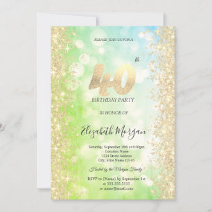Gold Sparkle Diamonds Bokeh 40th Birthday   Invitation