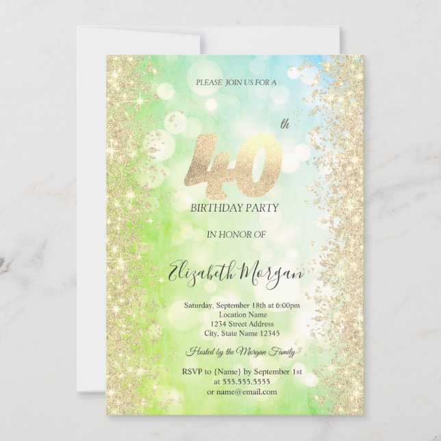 Gold Sparkle Diamonds Bokeh 40th Birthday   Invitation (Front)