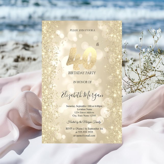 Gold Sparkle Diamonds Bokeh 40th Birthday   Invitation (Creator Uploaded)