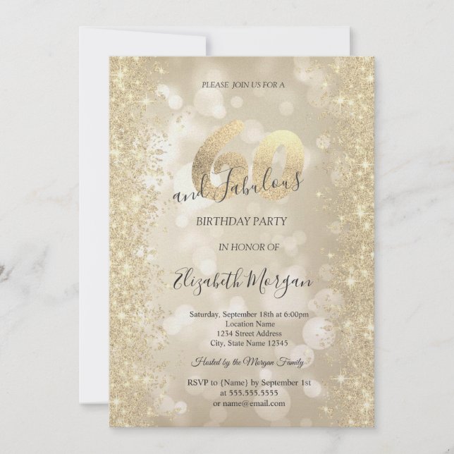 Gold Sparkle Diamonds Bokeh 60th Birthday   Invitation (Front)