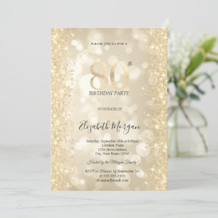 Gold Sparkle Diamonds Bokeh 80th Birthday   Invitation