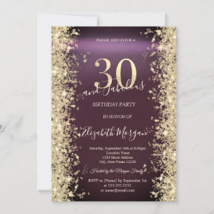Gold Sparkle Diamonds Burgundy 30th Birthday Invitation
