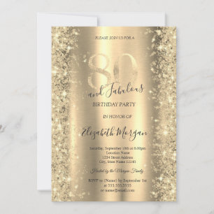 Gold Sparkle Diamonds Gold 80th Birthday Invitation