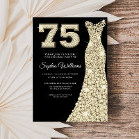 Gold Sparkle Dress Woman Black 75th Birthday Party