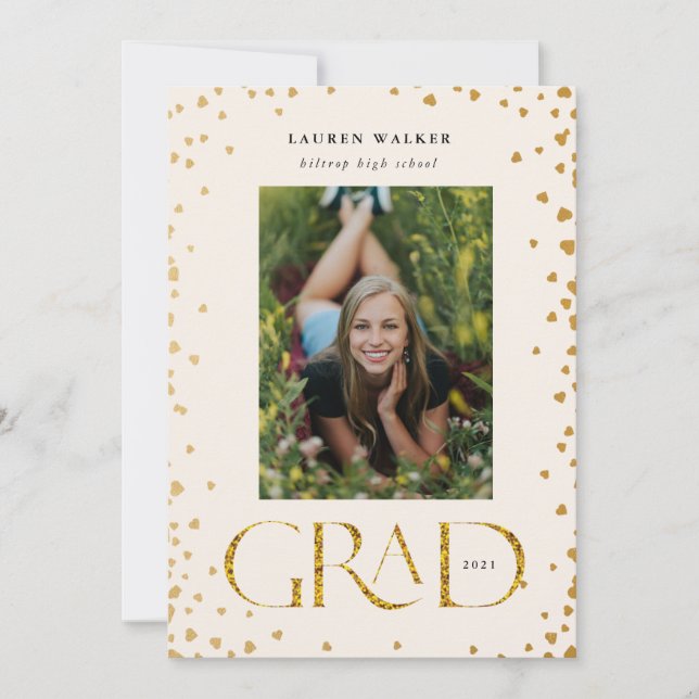 gold sparkle elegant script graduate  announcement (Front)