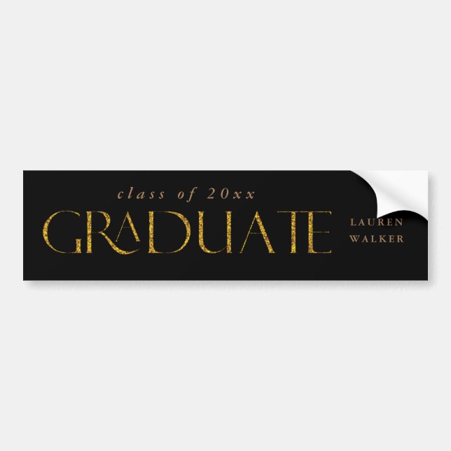 gold sparkle elegant script graduate bumper sticker (Front)