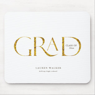 gold sparkle elegant script graduate mouse pad