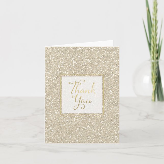 Gold Sparkle Faux Glitter Thank you Card (Front)