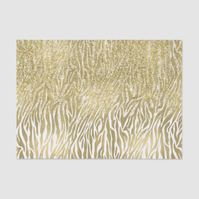 Gold Sparkle Faux Glitter Zebra Print Tissue Paper (Front)