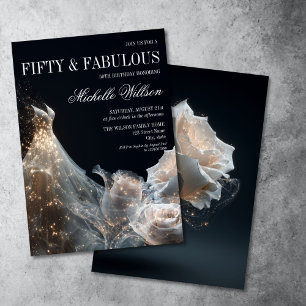 Gold Sparkle Fifty and Fabulous Gown Dress Invitation